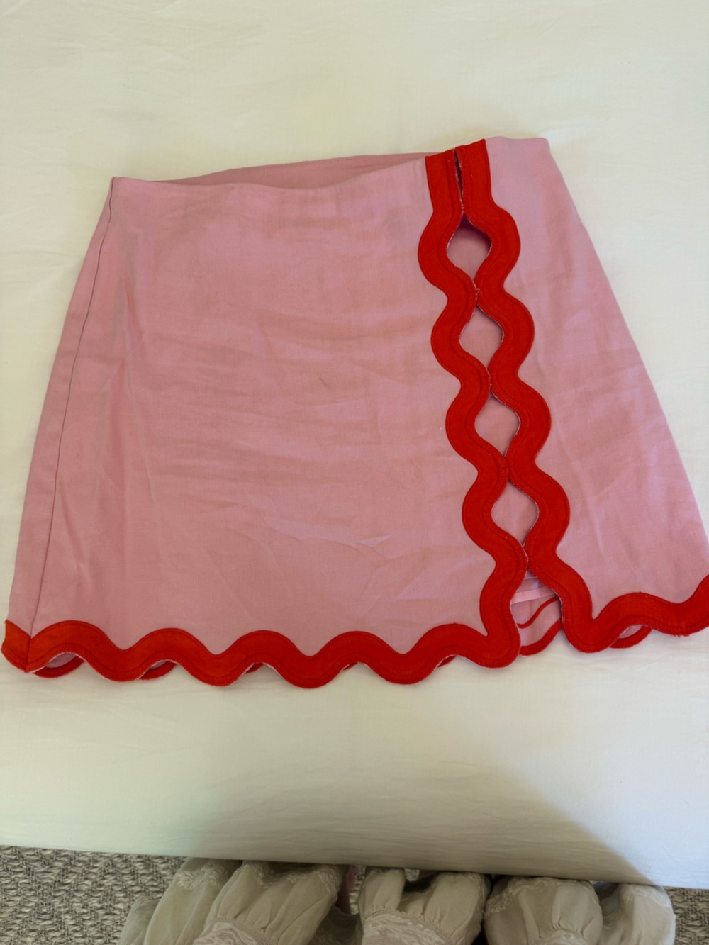 Maeve Pink Ric Rac Mini Skirt with Scalloped Trim